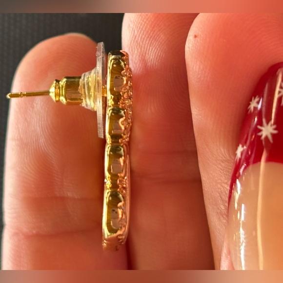 701. Upcycled Elegant Gold Tone and Crystal Women's Stud Earrings - Picture 3 of 3